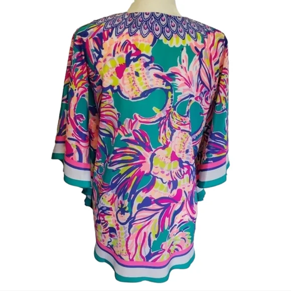 HTF Lilly Pulitzer Lettie Silk Caftan Small Safari Sighted Flowy Oversizedβ Med - Picture 3 of 16